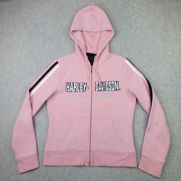 Harley-Davidson Tops - Harley Davidson Hoodie Womens M Pink Full Zip Drawstring Biker Jacket